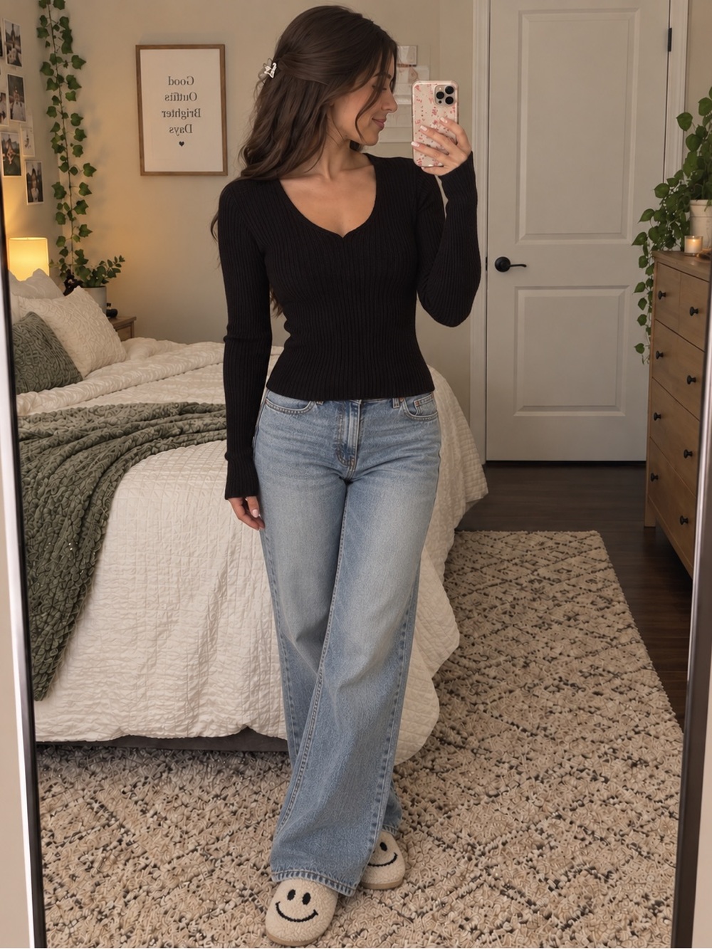 Laundry By Shelli Segal Brown Ribbed V-Neck Long Sleeve Sweater